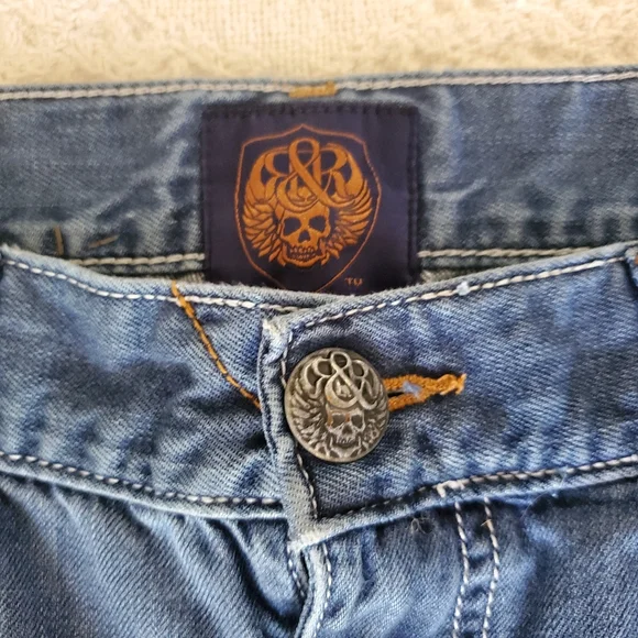 Vintage Rock Republic distressed men's jeans 36/34 Thick stitching and skulls - Picture 15 of 16